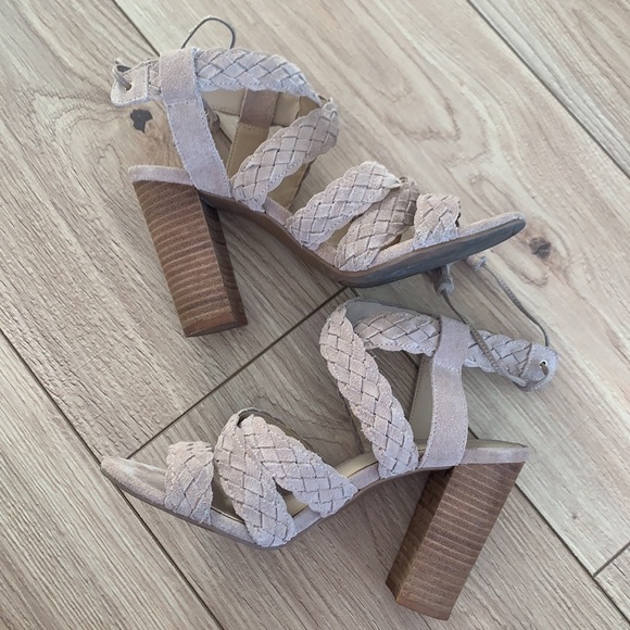 BCBGeneration BCBG Taupe Braided Strappy High Heels with Tassle Ties - “Ledina” - Picture 3 of 4